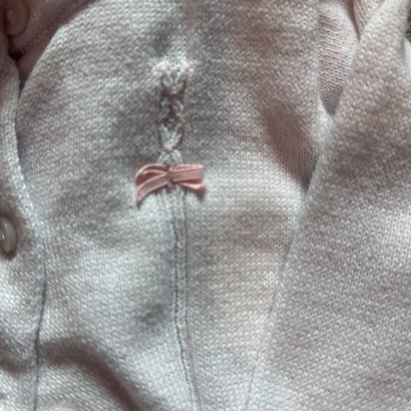 Janie & Jack white button up cardigan sweater with pink bows. 6-12 month girl - Picture 2 of 4